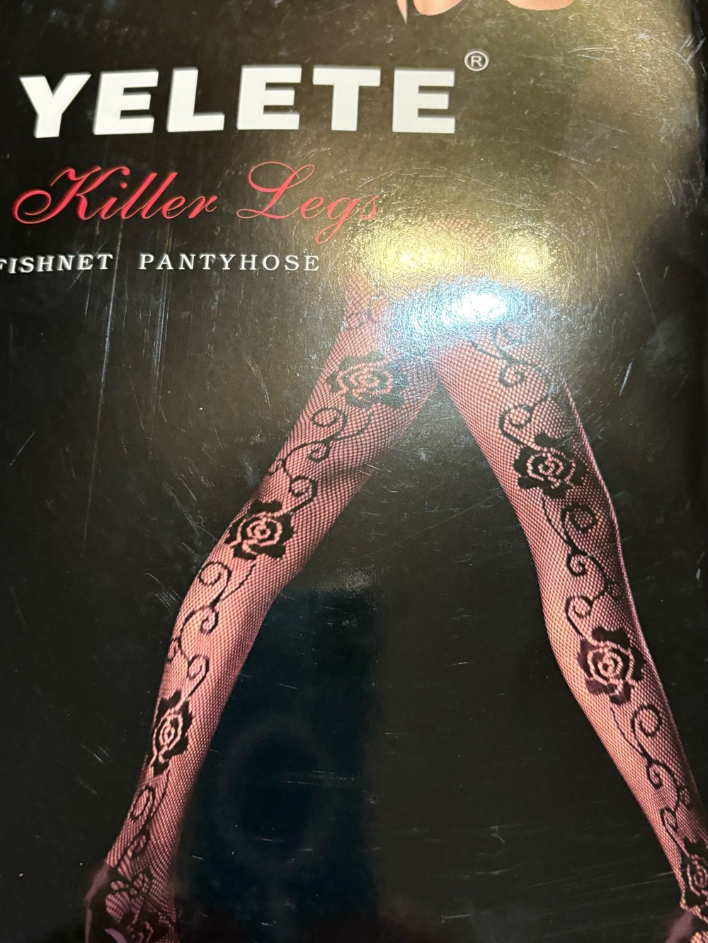 Yelete Pink Fishnet Pantyhose with Black Rose Motif